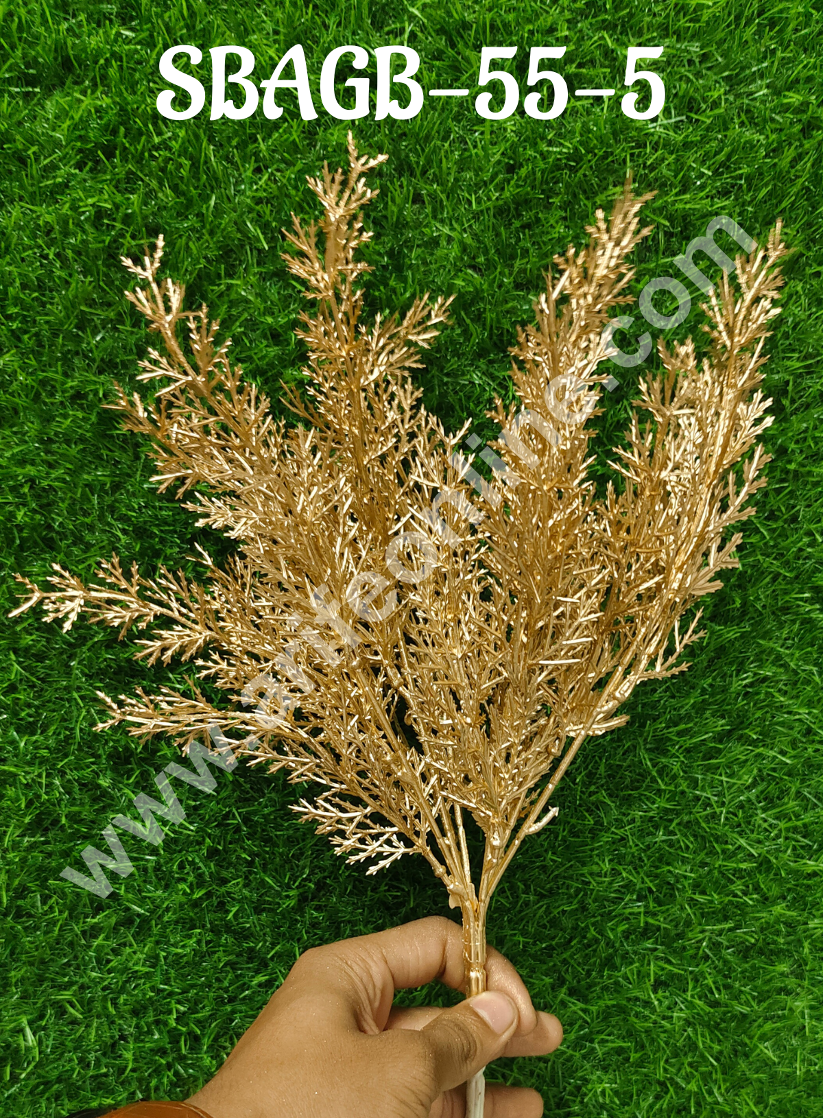 CAKE DECOR™ Artificial Golden Pine Leaf Bush Decorative Item For Cake Decoration- 1 Stick (SBAGB-55-5)