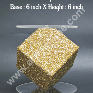 CAKE DECOR™ Golden Square Cake Spacer with Diamond Design For Cake and Cupcake Decoration  - Base 6 inch X Height 6 inch