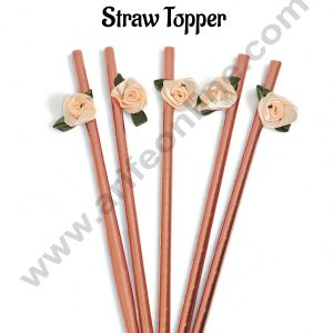 Rose Gold Straw With Peach Rose Straw Topper For Cake Decoration - CAKE DECOR™