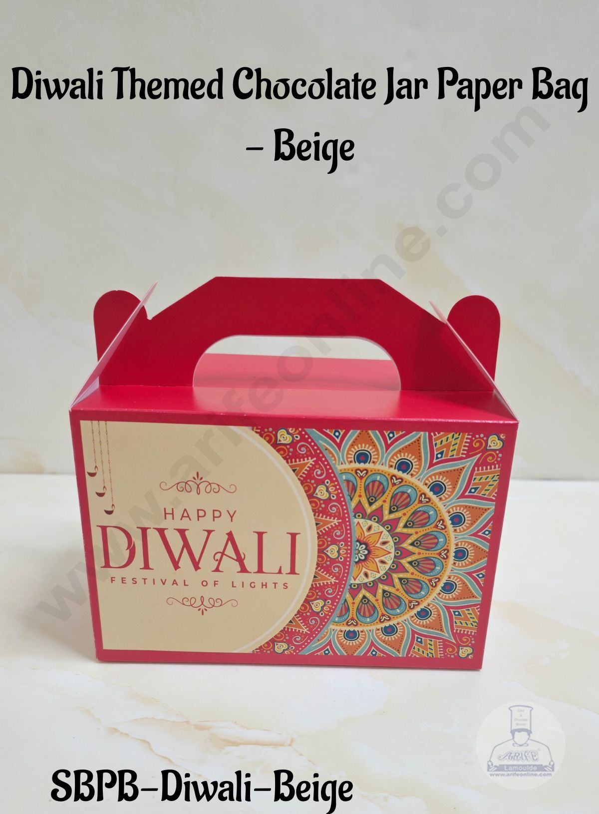 CAKE DECORβ’ Diwali Themed 2 Jar Paper Bag - Beige| 10 Pcs | SBPB-Diwali-Beige|