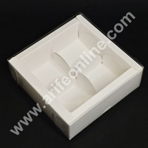 4 Cavity Premium Chocolate Box with Clear Lid | White | 1 Piece Pack