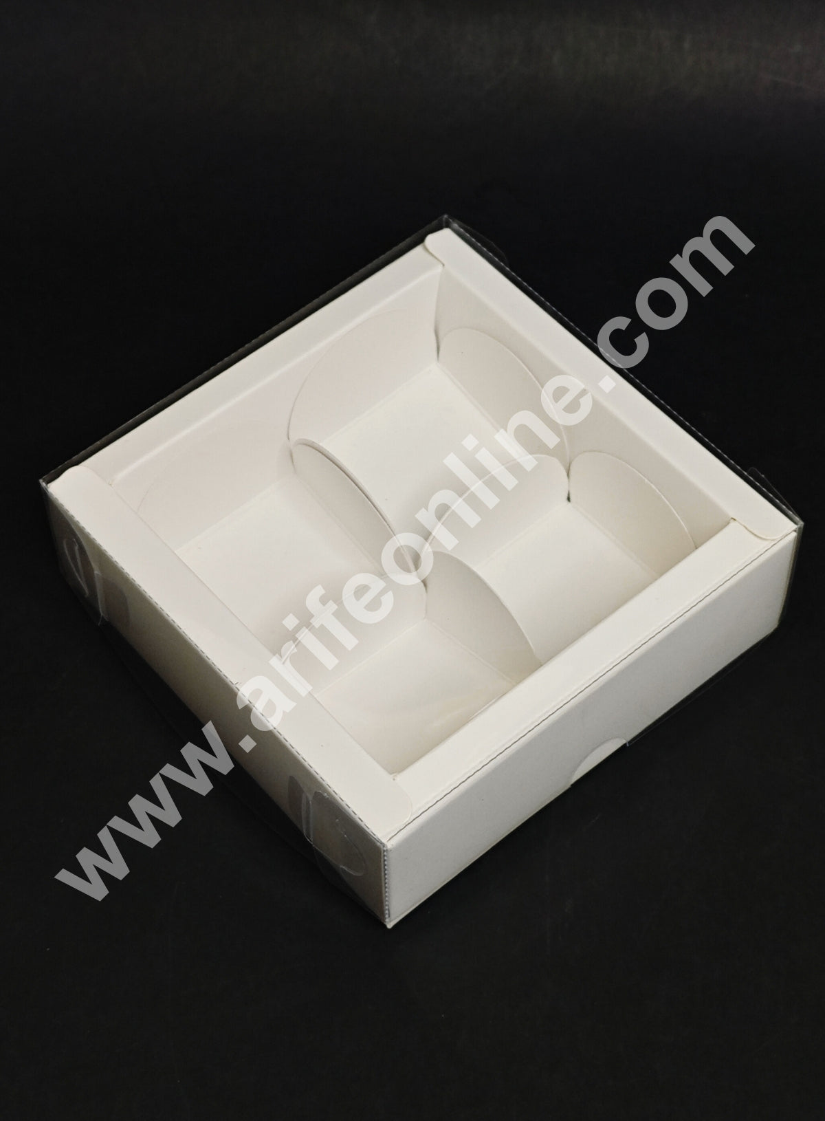 4 Cavity Premium Chocolate Box with Clear Lid | White | 1 Piece Pack