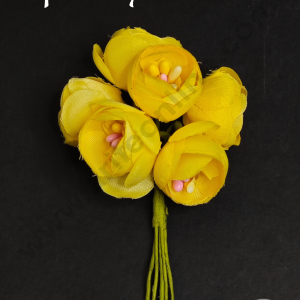 CAKE DECOR™  Small Peony Artificial Flower Bunch For Cake Decoration – Yellow ( 6 pc pack )
