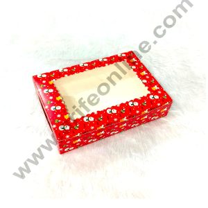 CAKE DECORβ’ Red Christmas design 6 Cavity Brownie Boxes with Clear Window Traditional design | Brownie Carriers - 10 Pcs Pack