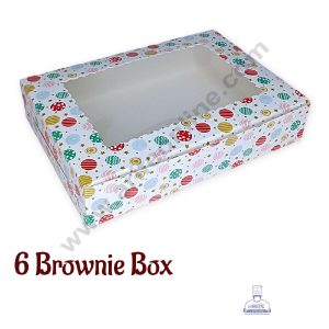 CAKE DECOR™ Christmas Theme 6 Cavity Brownie Boxes with Clear Window , Brownie Carriers – Christmas Theme 7 ( 10 Pcs Pack )
