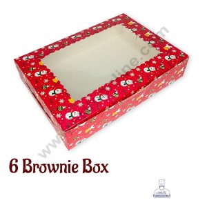 CAKE DECOR™ Christmas Theme 6 Cavity Brownie Boxes with Clear Window , Brownie Carriers – Christmas Theme 8 ( 10 Pcs Pack )