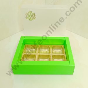 CAKE DECOR™ 6 Cavity Chocolate Box with Sliding Cover & Cavity ( 10 Piece Pack ) - Green