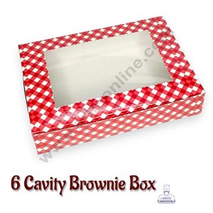 CAKE DECORβ’ Red & White Checks Design 6 Cavity Brownie Box with Clear Window, Brownie Carriers ( 10 Pcs Pack )