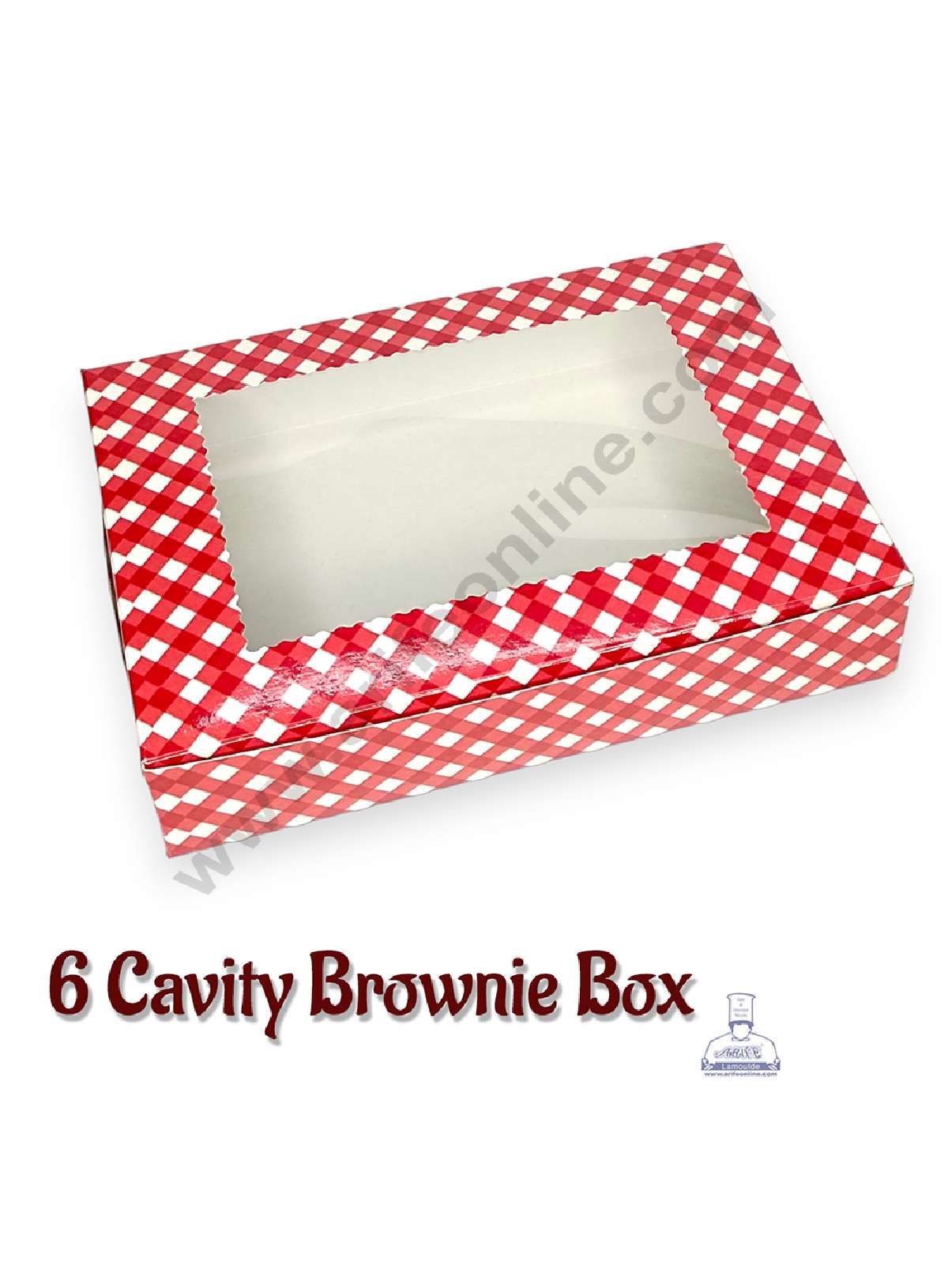 CAKE DECORβ’ Red & White Checks Design 6 Cavity Brownie Box with Clear Window, Brownie Carriers ( 10 Pcs Pack )