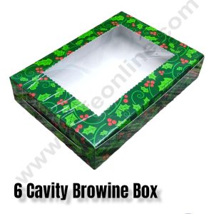 CAKE DECOR™ Christmas Theme 6 Cavity Brownie Boxes with Clear Window , Brownie Carriers – Christmas Theme 5 ( 10 Pcs Pack )