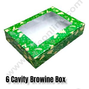 CAKE DECOR™ Christmas Theme 6 Cavity Brownie Boxes with Clear Window , Brownie Carriers – Christmas Theme 6 ( 10 Pcs Pack )