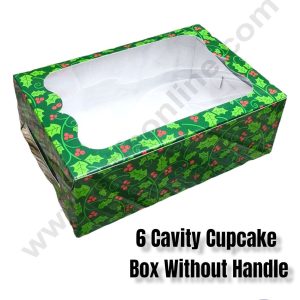 CAKE DECORβ’ Christmas Theme 6 Cavity Cupcake Boxes Clear Window Without Handle, Cupcake Carriers β Christmas Theme 5 ( 10 Pcs Pack )
