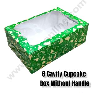 CAKE DECORβ’ Christmas Theme 6 Cavity Cupcake Boxes Clear Window Without Handle, Cupcake Carriers β Christmas Theme 6 ( 10 Pcs Pack )