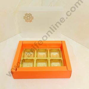 CAKE DECOR™ 6 Cavity Chocolate Box with Sliding Cover & Cavity ( 10 Piece Pack ) - Orange