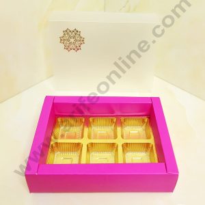 CAKE DECOR™ 6 Cavity Chocolate Box with Sliding Cover & Cavity ( 10 Piece Pack ) - Pink