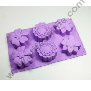 Cake Decor 6 Cavity Mix Flower Silicon Moulds Muffin Mould