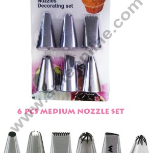 Cake Decor 6 Piece Big Nozzle Stainless Steel Cake Decorating Set Tips with Steel Nozzles. Reusable & Washable.