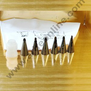 Cake Decor Stainless Steel Icing Frill Nozzles Cake Piping Bag with 1 Coupler for Decorating Set of 6 Assorted.(Icing Bag 6 Frill Nozzle with Coupler)