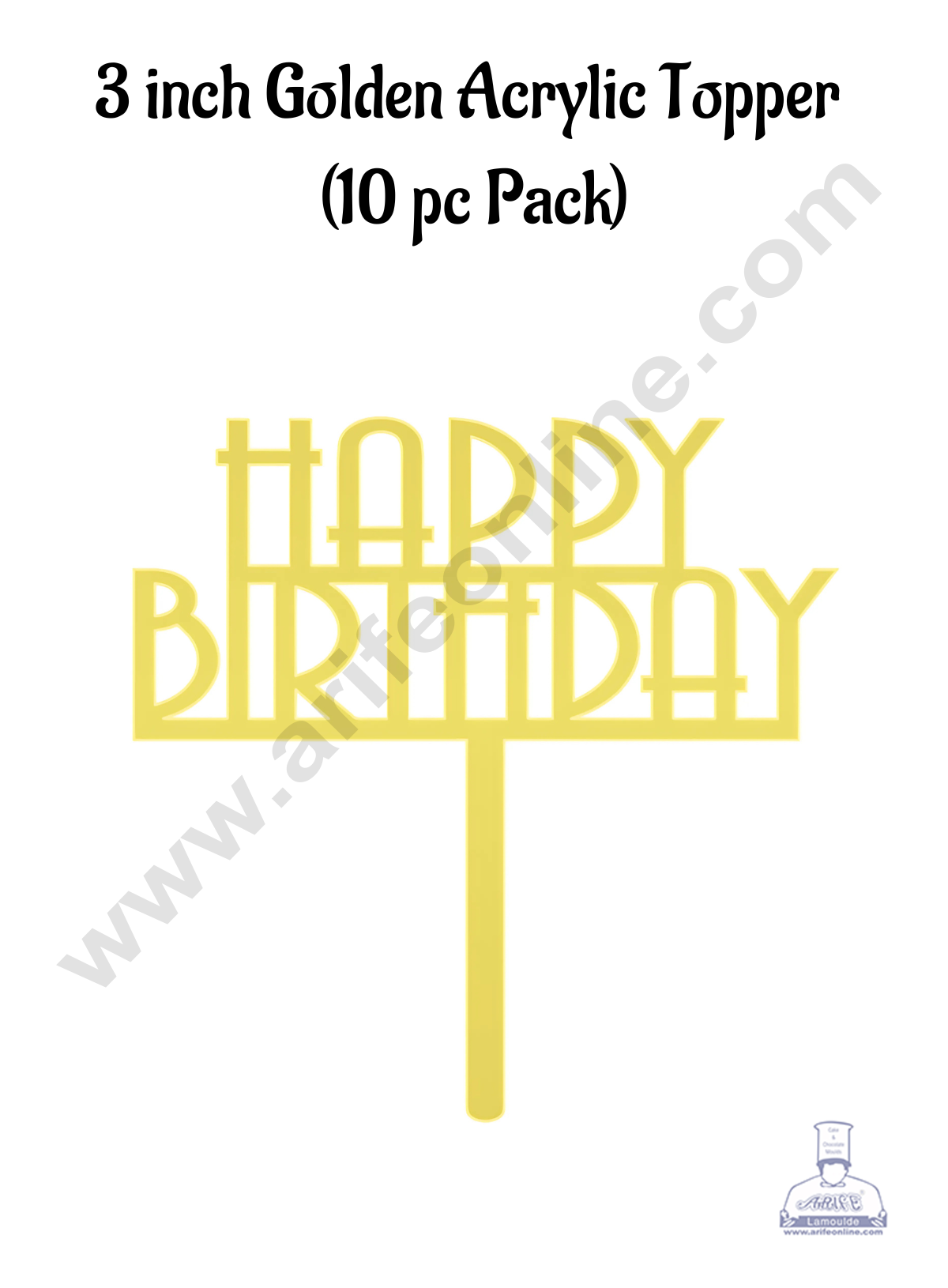 CAKE DECOR™ 3 Inch 10 pcs Golden Acrylic Cake Topper - Happy Birthday ( SBMT-3INCH-07 )