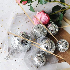 CAKE DECOR™ Mirror Disco Foam  Balls Topper For Cake and Cupcake Decoration With Sticks  - ( 12 pcs Pack )