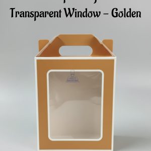 Tall Hamper Bags With Transparent Window - Golden | 18 x 10 x 23 cm | 1 Piece - CAKE DECOR™