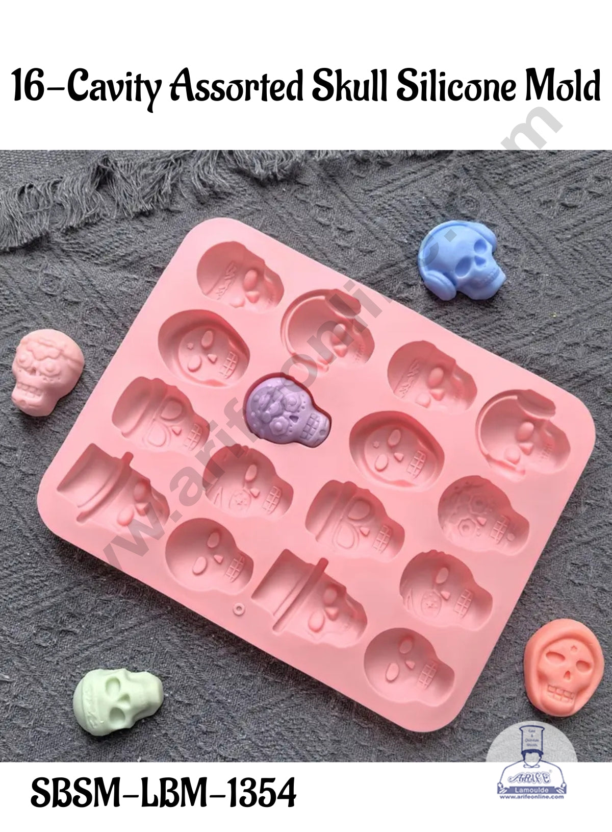 CAKE DECOR™ 16-Cavity Assorted Skull Halloween Silicone Mold - SBSM-LBM-1354
