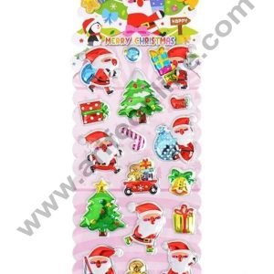 Cake Decor™ 3D Christmas Themed Stickers With Cute Santa Claus X-MAS Tree Reindeer Christmas Gift with 13 Blister Stickers Fun for Kids (1 Sheet)(Design- 04)