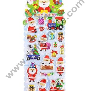 Cake Decor™ 3D Christmas Themed Stickers With Cute Santa Claus X-MAS Tree Reindeer Christmas Gift with 13 Blister Stickers Fun for Kids (1 Sheet)(Design- 03)