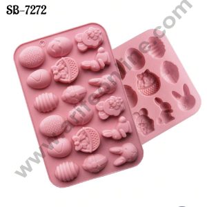 CAKE DECORβ’ 18 Cavity Egg, Bunny, Basket Shape | Easter Theme Silicone Chocolate Mould - SB-7272