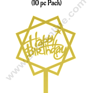 CAKE DECORβ’ 3 Inch 10 pcs Golden Acrylic Cake Topper - Happy Birthday with Square Rings & Star( SBMT-3INCH-13 )