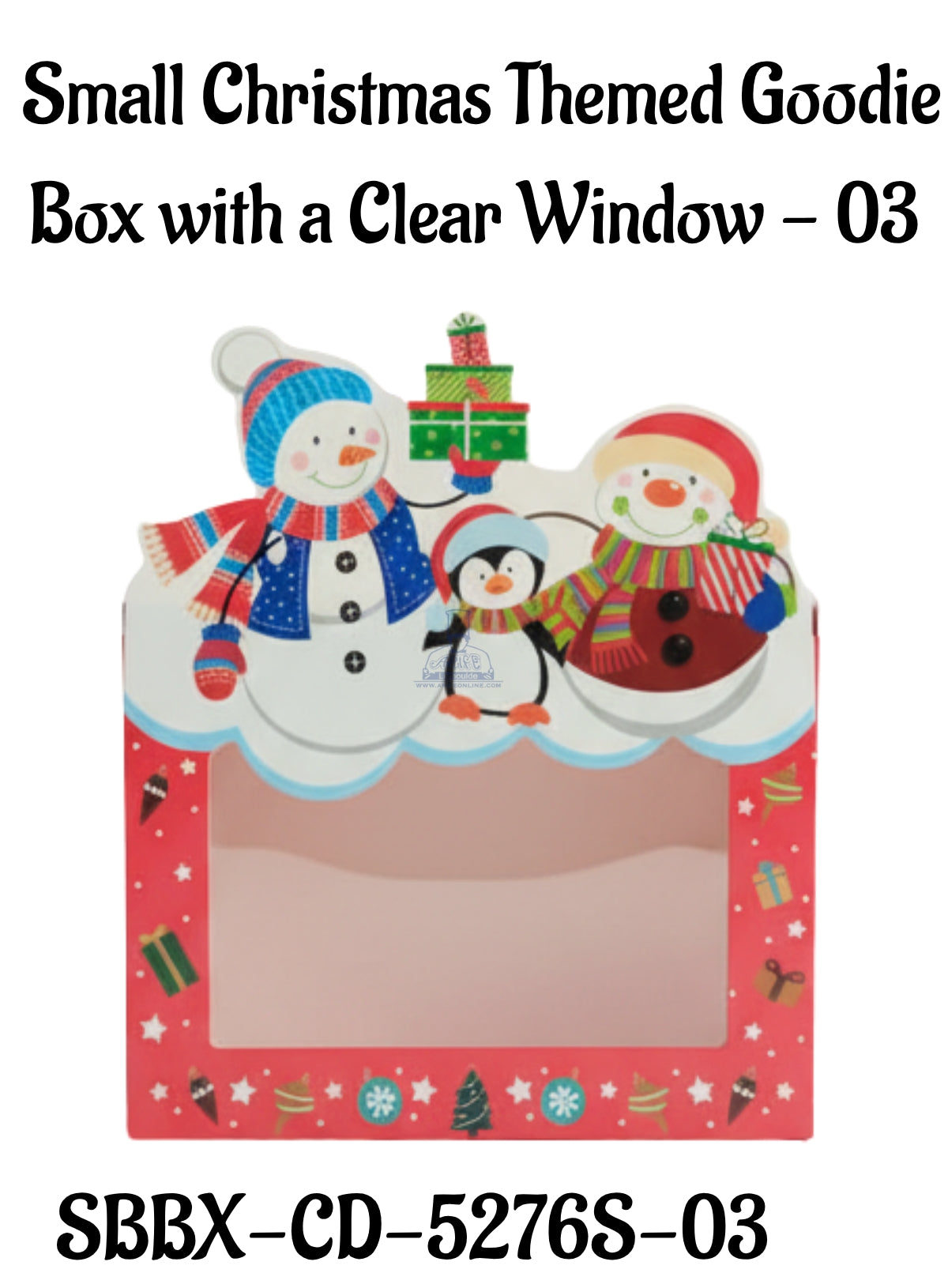 Small Christmas Themed Goodie Box with a Clear Window - 03 | 16 x 8 x 12 cm | 1 Piece - CAKE DECORβ’
