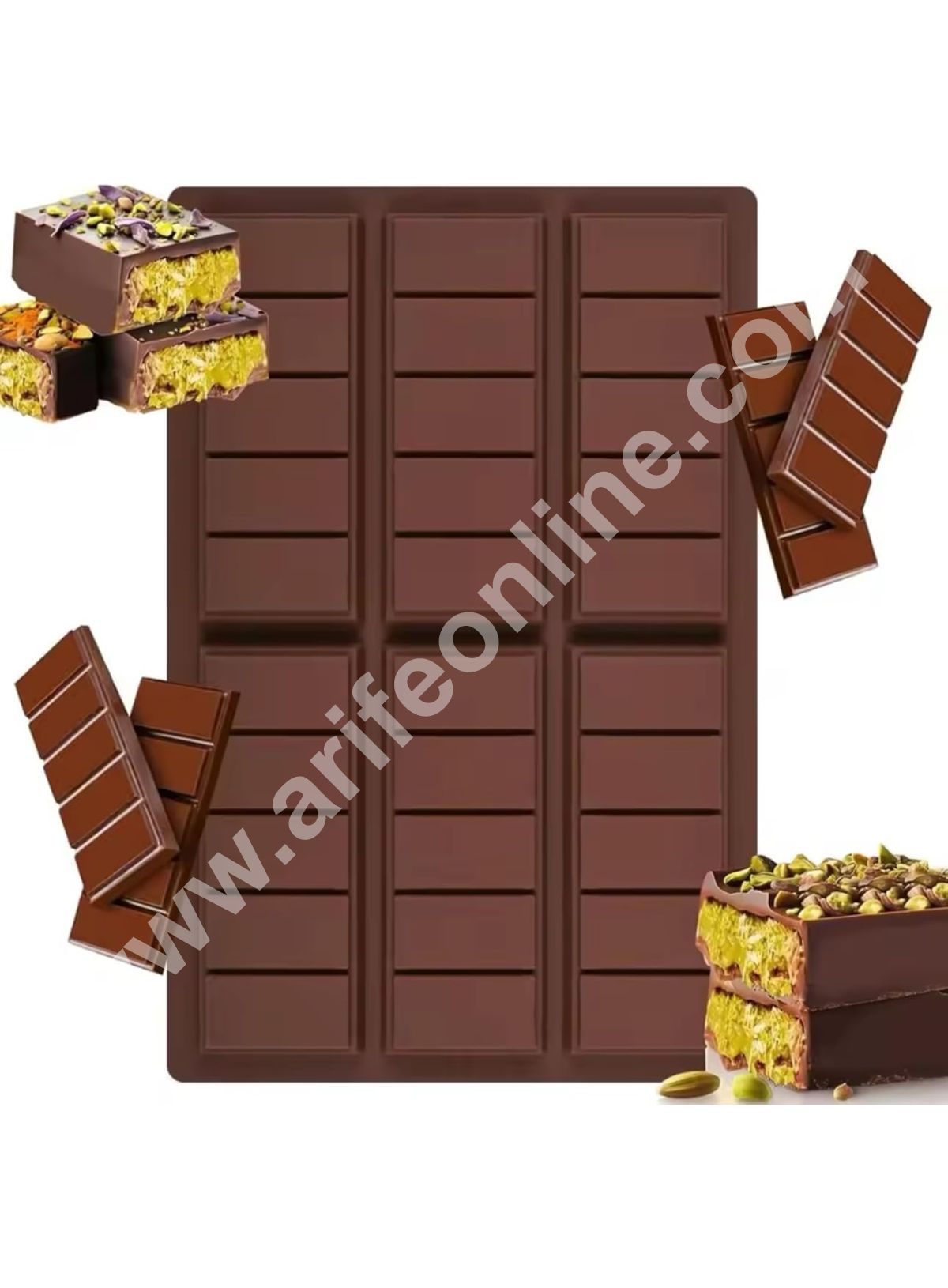 CAKE DECORβ’ 6 Cavity Deep Rectangle Bar Kunafa Chocolate Silicone Mould | Pistachio Kunafa Chocolate Bar Mould (Design-14)