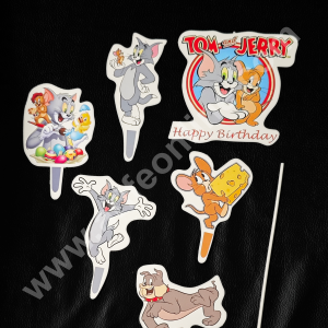 Cake Decorβ’ 6 pcs Happy Birthday Tom and Jerry Theme Paper Topper For Cake And Cupcake SBMT-PT-079