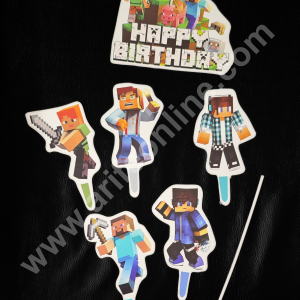 Cake Decor™ 6 pcs Happy Birthday Mine craft Theme Paper Topper For Cake And Cupcake SBMT-PT-073