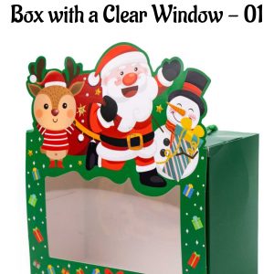Large Christmas Themed Goodie Box with a Clear Window - 01 | 20 x 9 x 14.5 cm | 1 Piece - CAKE DECORβ’