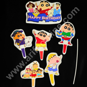 Cake Decor™ 6 pcs Happy Birthday Shinchan Cartoon Theme Paper Topper For Cake And Cupcake SBMT-PT-077