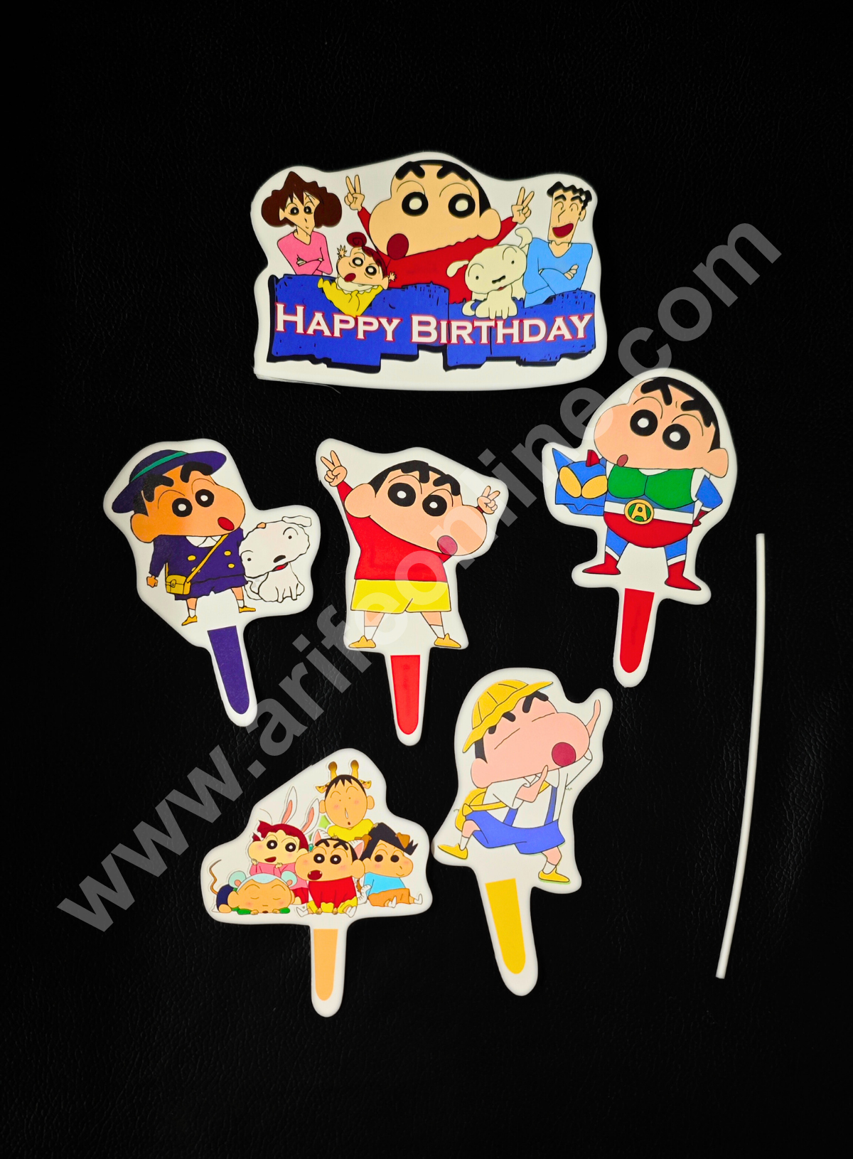 Cake Decor™ 6 pcs Happy Birthday Shinchan Cartoon Theme Paper Topper For Cake And Cupcake SBMT-PT-077