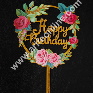 CAKE DECORβ’ 5 Inch Imported Printed Cake and Cupcake Topper - Happy Birthday Round Rose Flowers -05