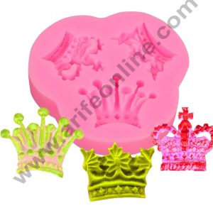 Cake Decor Silicone 3 Cavity Crown Shape Pink Fondant Marzipan Mould
