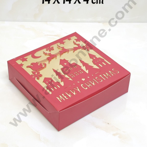 CAKE DECOR™ Christmas Theme Sweet Box With Merry Christmas Cut-Out For Hampers | Chocolate Box | Brownie Box - 1 Pcs Pack - Red- 14 X 14 X 4 cm