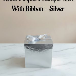 Texture Square Hamper Box With Ribbon - Silver | 15 x 15 x 15 cm | 1 Piece - CAKE DECOR™