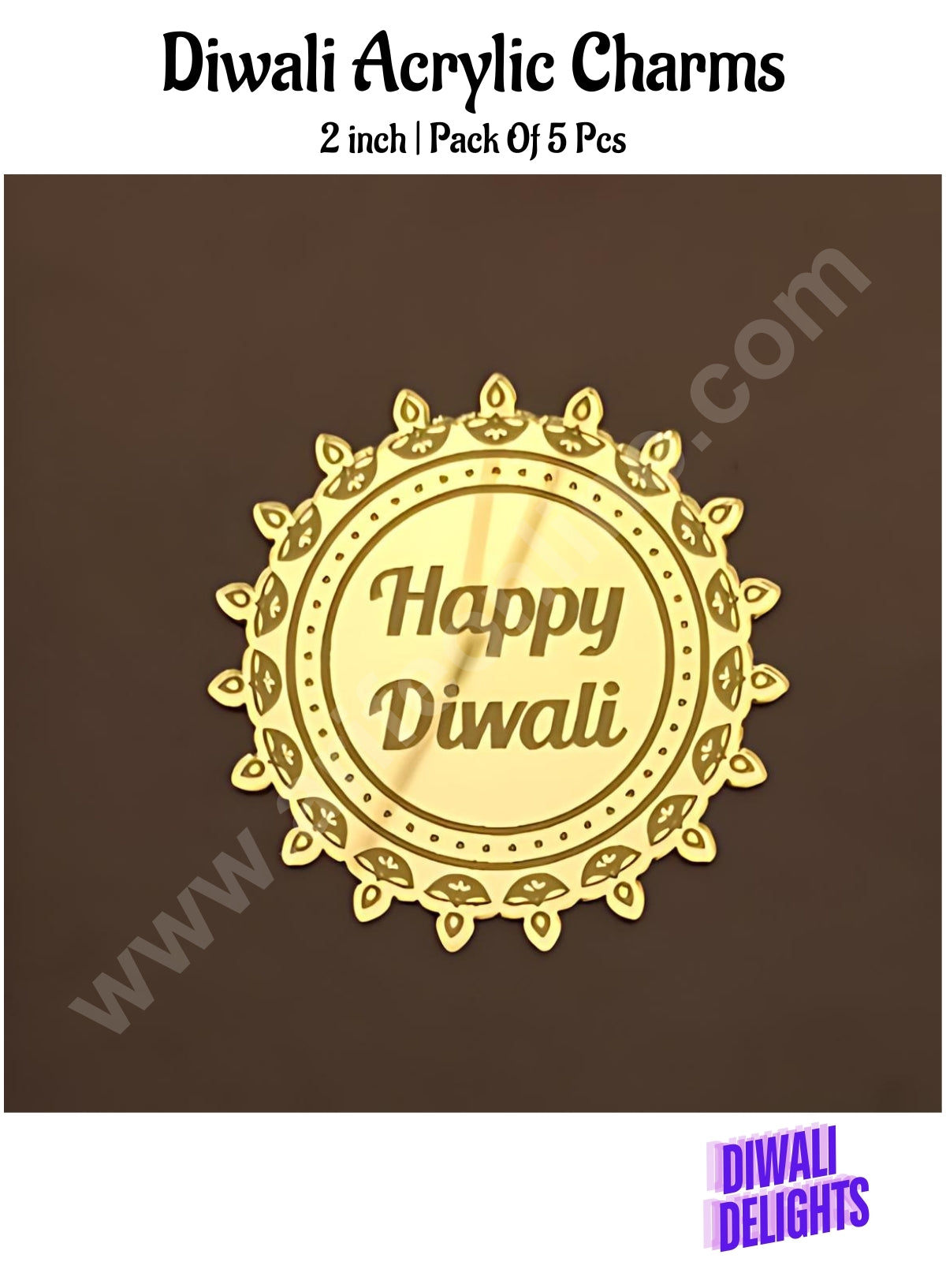 Cake Decorβ’ Acrylic Happy Diwali Charms For Hampers Cake and Cupcakes Toppers ( SBMT-DCharms-007 )
