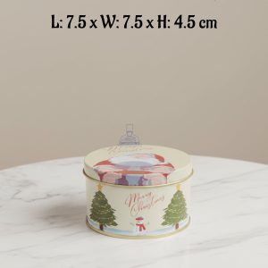 Cake Decor ™ Merry Christmas Tins Round Shape - 10| L: 7.5 x W: 7.5 x H: 4.5 cm| Round Storage Containers Tins | 1 Pc Pack