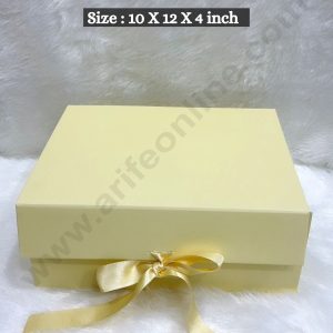 CAKE DECOR™  Light Yellow Color Folding Hard Hamper Box with ribbon | 10X12X4 Inch | Gift Box | Present Box - 1 Pc |  (SBBX-HFFB-D16)