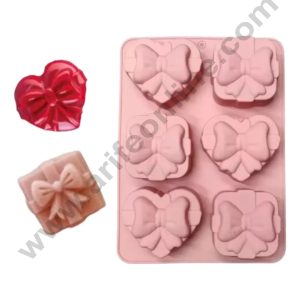 6 Cavity Heart & Bow Design Muffin Mould Chocolate Silicon Mould - CAKE DECOR™