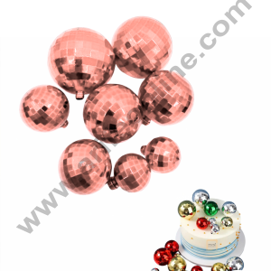 CAKE DECOR™ Plastic Rose Gold Disco Faux Balls Topper For Cake Decoration - (12 pcs Pack)