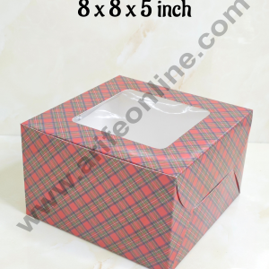 CAKE DECOR™ Red & Blue Checks Christmas design 1/2 kg Cake Box (8 x 8 x 5 inch) | Small | Print -04 | 10 Pcs Pack