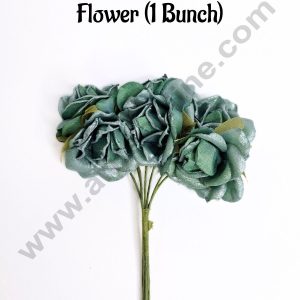 Small Teal Green Shiny Rose Artificial Flower For Cake Decoration – Teal Green ( 1 Bunch ) - CAKE DECOR™