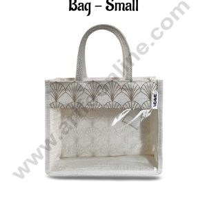 Golden Fan Printed With Transparent Front Jute Hamper Carry Bag - Small - CAKE DECORβ’