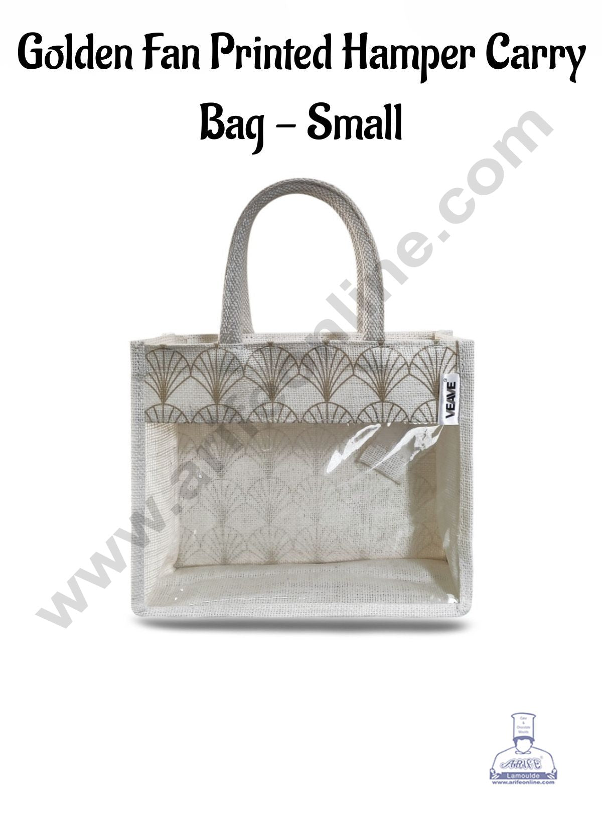 Golden Fan Printed With Transparent Front Jute Hamper Carry Bag - Small - CAKE DECOR™